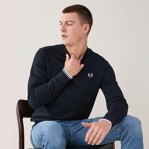 FredPerry麦穗纯色刺绣圆领套头卫衣秋冬男纯棉上衣修身青年简约