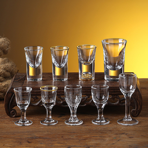 玻璃酒杯家用金箔白酒杯分酒器小酒杯套装一口杯金边子弹杯酒具