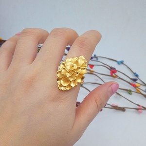 新款百搭月季花戒指活口可调节镀金饰品指环黄金色仿真沙金戒指女