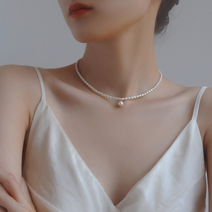 18k金天然淡水小米珍珠项链单颗吊坠颈链小众设计高级感锁骨链女