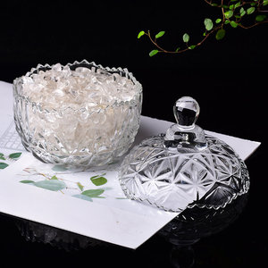 天然白水晶消磁石手链消磁碗消磁石一套玻璃碗带盖容器收纳透明碗