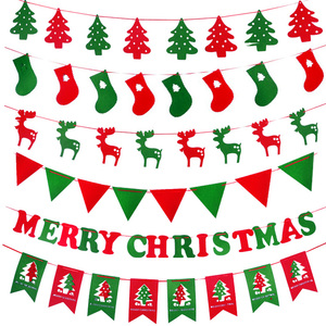 圣诞彩旗拉旗横幅八面三角麋鹿袜子树吊旗毛毡无纺布圣诞节装饰品