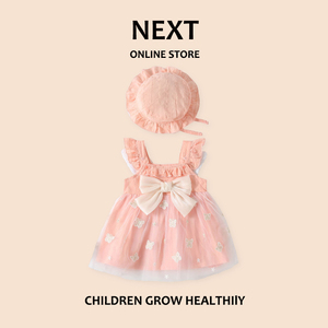 英国NEXT女童连衣裙2024夏季新款女宝宝周岁礼服洋气1婴儿公主裙2