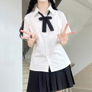 2024夏季JK制服白衬衫短袖女日系学院风基础款配领带宽松百搭套装