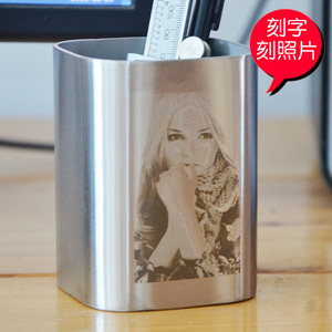 不锈钢金属笔筒创意时尚办公用品韩国可爱文具桌面收纳盒定制刻字