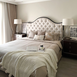 美式轻奢实木床法式布艺床现代简约床1.8米主卧室双人公主床婚床