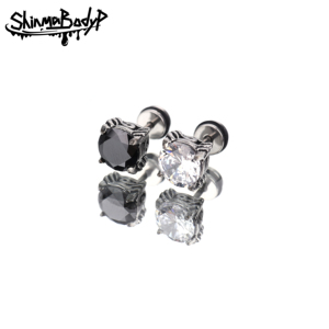 Shinam1.2MM黑白方形锆石四爪小众耳钉耳环朋克土酷日韩时尚耳饰