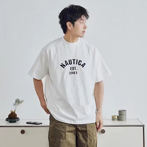 NAUTICA JAPAN 23SS长谷川监制贴布毛毡字母刺绣重磅280克短袖T恤