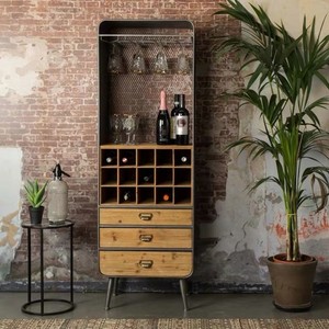 美式实木酒柜欧式复古红酒架铁艺餐厅靠墙小型客厅家用餐边柜定制