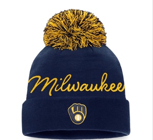 MLB美职棒密尔沃基酿酒人官方正品毛线帽2021新款毛球毛线帽撞色