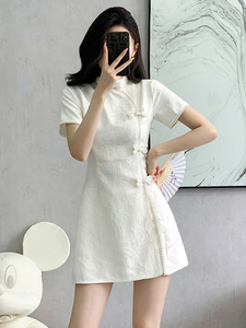 新中式国风改良旗袍白色连衣裙小个子显瘦打底短裤夏装搭配一整套