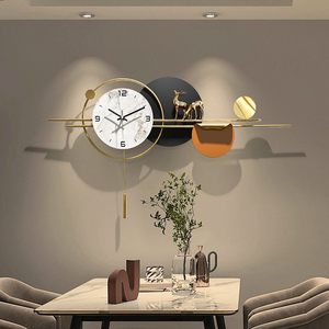 客厅装饰画带钟表简约现代轻奢餐桌沙发背景墙挂画时钟壁画高级感
