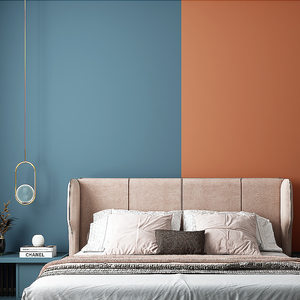 北欧风纯色蓝色橘色墙纸卧室客厅背景墙无纺布壁纸湖蓝柿红枫叶红