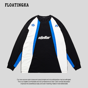 FLOATINGKA浮佧尼美式潮牌复古运动长袖t恤上衣拼接设计机车球衣