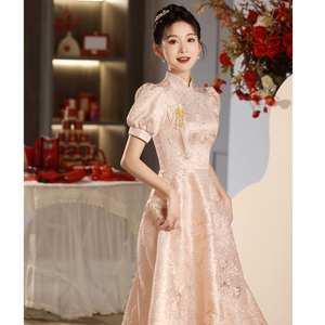 中式旗袍敬酒服2024新款新娘高级感出阁宴订婚礼服女夏季香槟金色