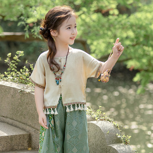 女童中国风套装夏季2024新款儿童汉服新中式衣服少数民族古风服装