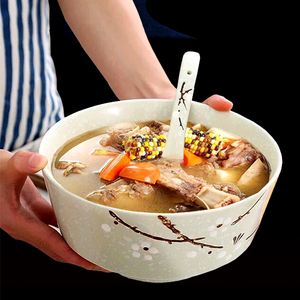 8寸日式排骨大汤碗大面碗梅花手绘雪花瓷碗釉下彩陶瓷餐具创意