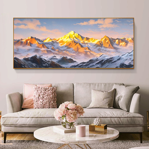 日照金山现代客厅装饰画沙发背景办公室背有靠山风景挂画手绘油画