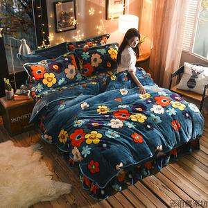 冬季保暖金貂绒短毛绒毛毯1.8m法兰绒四件套床单床上被套清仓特价