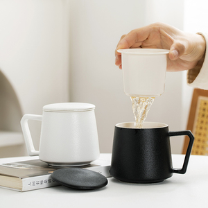 陶瓷茶水分离泡茶杯子办公水杯个人专用过滤带盖勺家用马克杯定制