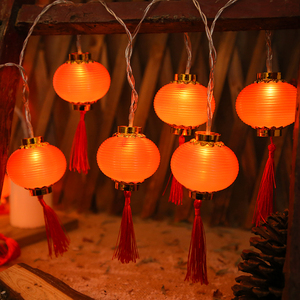 新年春节树上装饰品流苏红灯笼彩灯串灯家用卧室喜庆布置电池USB