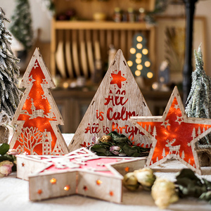 掬涵圣诞气氛木质装饰灯箱灯盒桌面摆件壁挂小夜灯圣诞树星星雪人