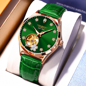 瑞士真皮防水女新款天统手表品牌十大女表镶钻自动机械表进口9106