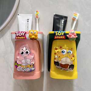 儿童刷牙杯壁挂式可爱卡通卫生间洗漱台牙膏牙刷架子置物架免打孔