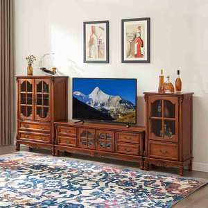 美式全实木电视柜酒柜组合客厅欧式电视墙储物收纳装饰柜高低酒柜
