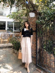 【knit&co】2022春夏甜美蝴蝶结压皱蕾丝网纱半身裙85297（特价）