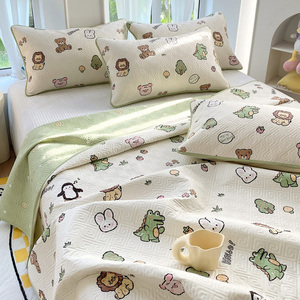 韩版ins纯棉床盖双面绗缝床垫儿童卡通床褥公主少女全棉加厚床单