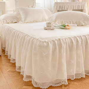 单层薄款床裙单件床罩蕾丝花边白色防尘罩夏季遮丑床单防滑保护套