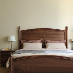 美式实木床北美黑胡桃木双人床15米1.8米现代简约大靠背复古床