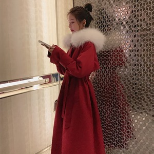 红色派克服女中长款2024年冬季新款韩版棉衣羽绒棉服风衣大衣外套