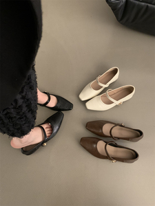 设计感一字带玛丽珍鞋平底皮鞋黑色鞋子春夏季法式女鞋新中式单鞋
