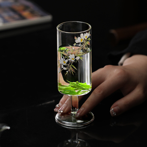 高脚绿茶杯女士猴魁杯玻璃杯个人专用高档精致耐热品茗杯喝茶杯子