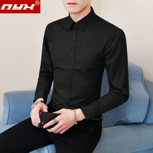 黑色衬衫男士长袖休闲衬衣韩版修身潮流帅气显瘦商务正装白寸衫衣