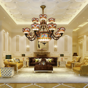 美式创意大型吊灯饰欧式别墅客厅餐厅吊灯蒂凡尼酒店工程双层灯具