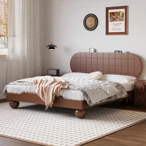 中古实木床双人床1.8m主卧大床小户型齐边矮床法式复古风卧室家具