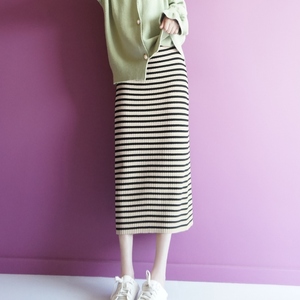 日本代购SLY针织条纹包臀裙中长款春夏高腰半身裙休闲显瘦一步裙