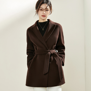 咖色短款双面羊绒大衣女2023年秋冬季新款高级感小个子羊毛呢外套