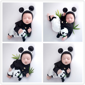 2024新款熊猫造型婴儿百天宝宝摄影服装儿童影楼周岁拍照主题道具