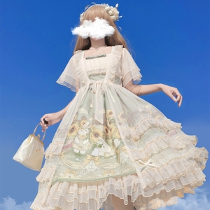 原创新款 向日葵Lolita优雅复古cla系吊带裙罩衫套装连衣裙洛丽塔