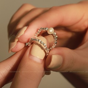 珍珠小银块 925纯银不规则碎银子戒指女小众设计感极简个性食指戒