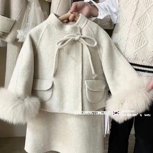 韩版童装女童羊绒呢子大衣套装儿童冬季外套狐狸毛时尚宝宝两件套