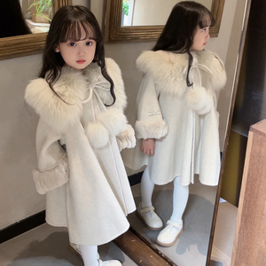 童装女童气质毛呢大衣春冬洋气小女孩儿童高级感毛领米白色呢外套