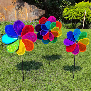 闪光镭射风车户外幼儿园运动会塑料玩具防雨庭院花园景区八叶亮片