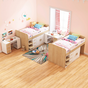 二胎儿童床女孩公主床半高床小孩床儿童房家具组合套装带书桌衣柜