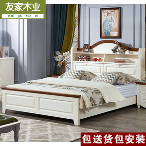 简约轻奢实木高箱床地中海液压储物床套色白色原木床现代风实木床