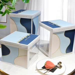 生日半透明蛋糕盒加高6/8/10寸蛋糕盒子包装盒家用网红定制ins风